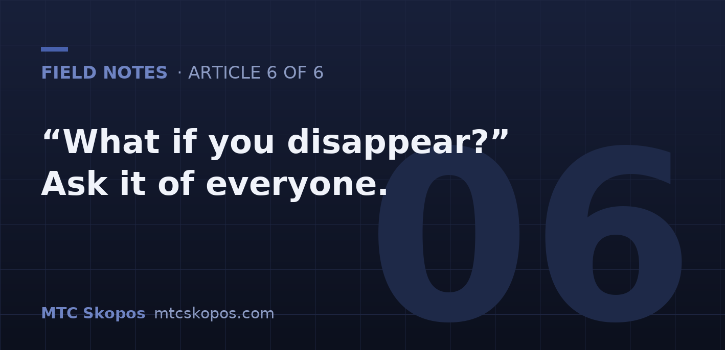What If You Disappear? It Is a Good Question. Ask It of Everyone.