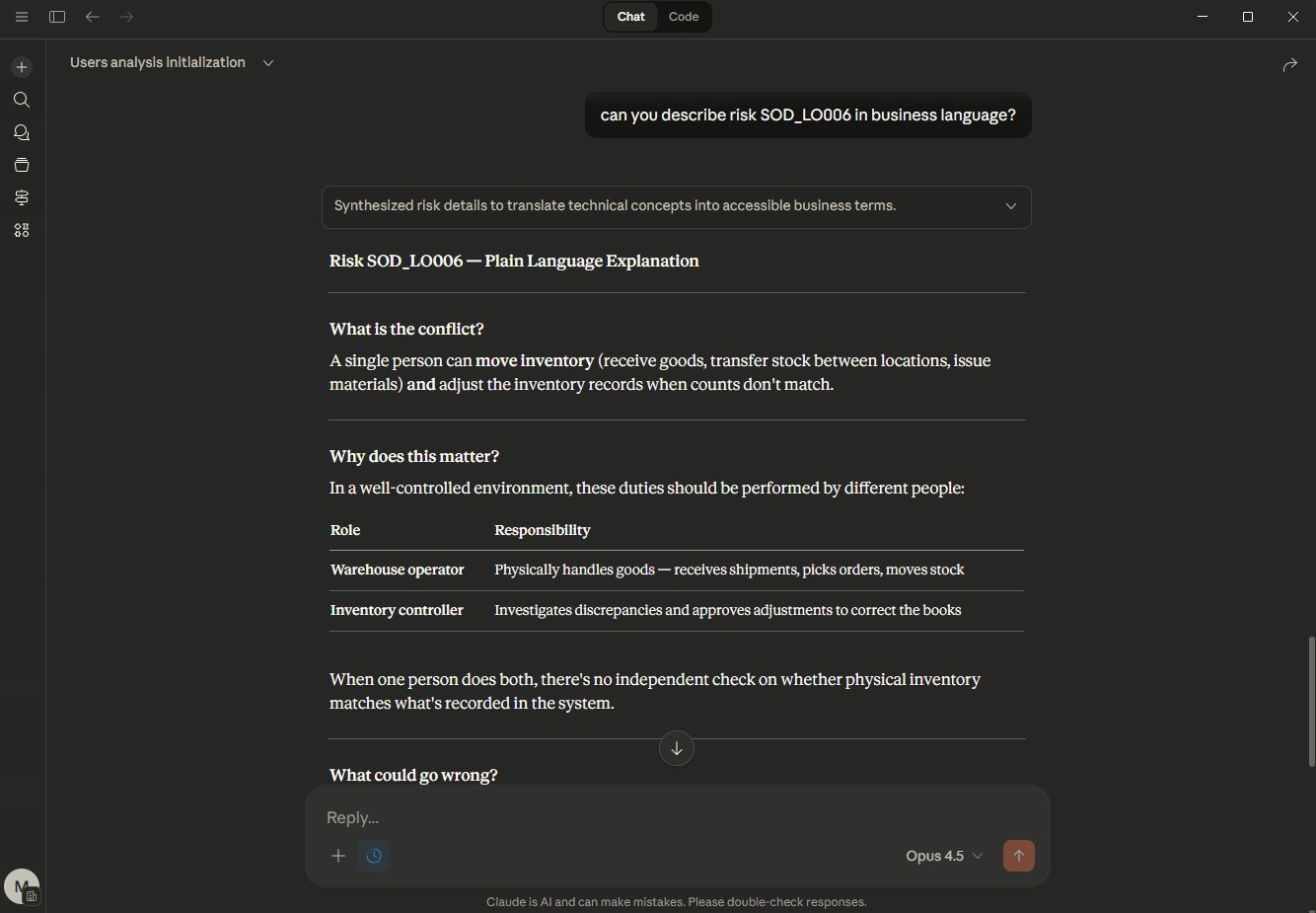 Get risk description from AI