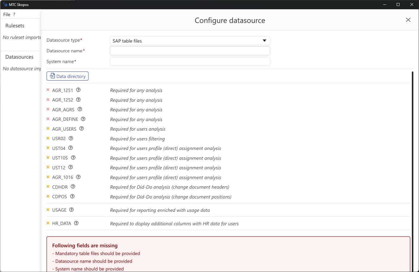 SAP file import configuration