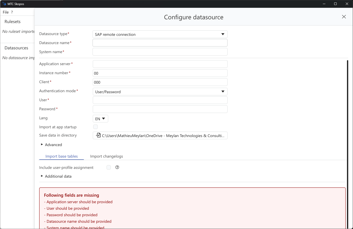 SAP remote connection setup