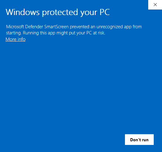 Windows SmartScreen 'Windows protected your PC' prompt on mtc-skopos.exe