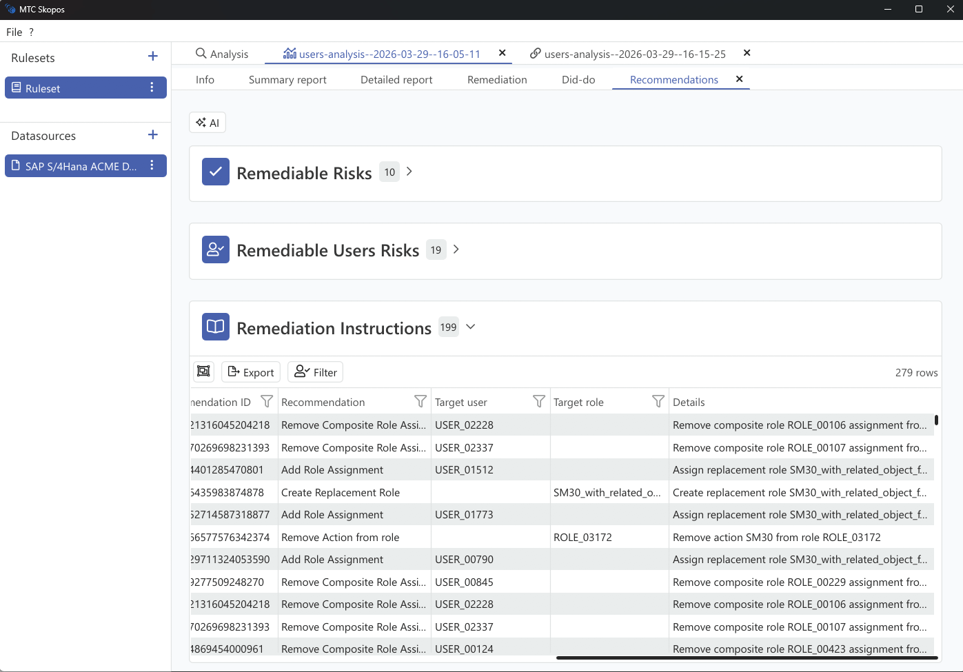 Remediation output details
