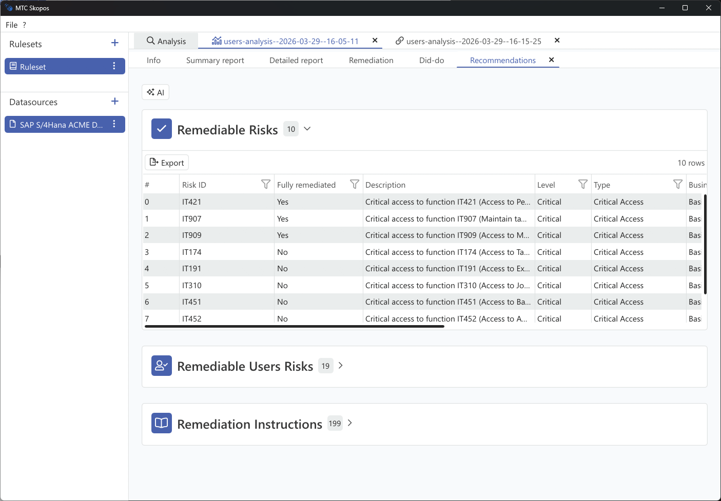 Remediation output details