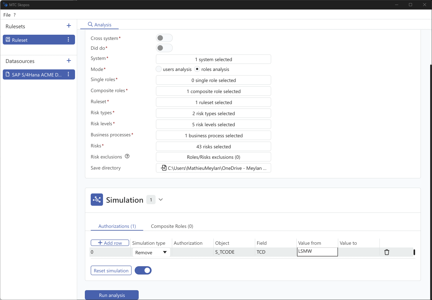 Role simulation workflow